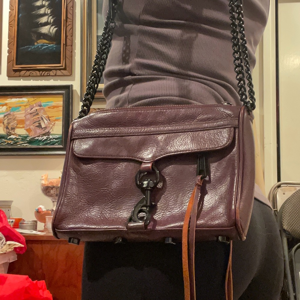 Rebecca Minkoff Dark Purple Leather Crossbody. Mini MAC.